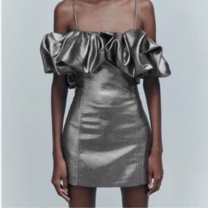 Zara Metallic Ruffle Mini Dress